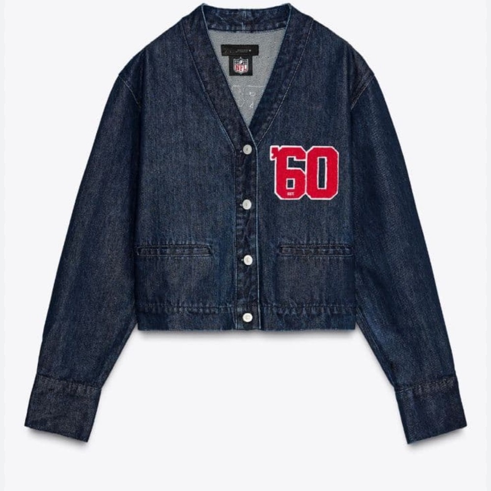ZARA NFL Patriots Denim Jacket Size Medium NWT